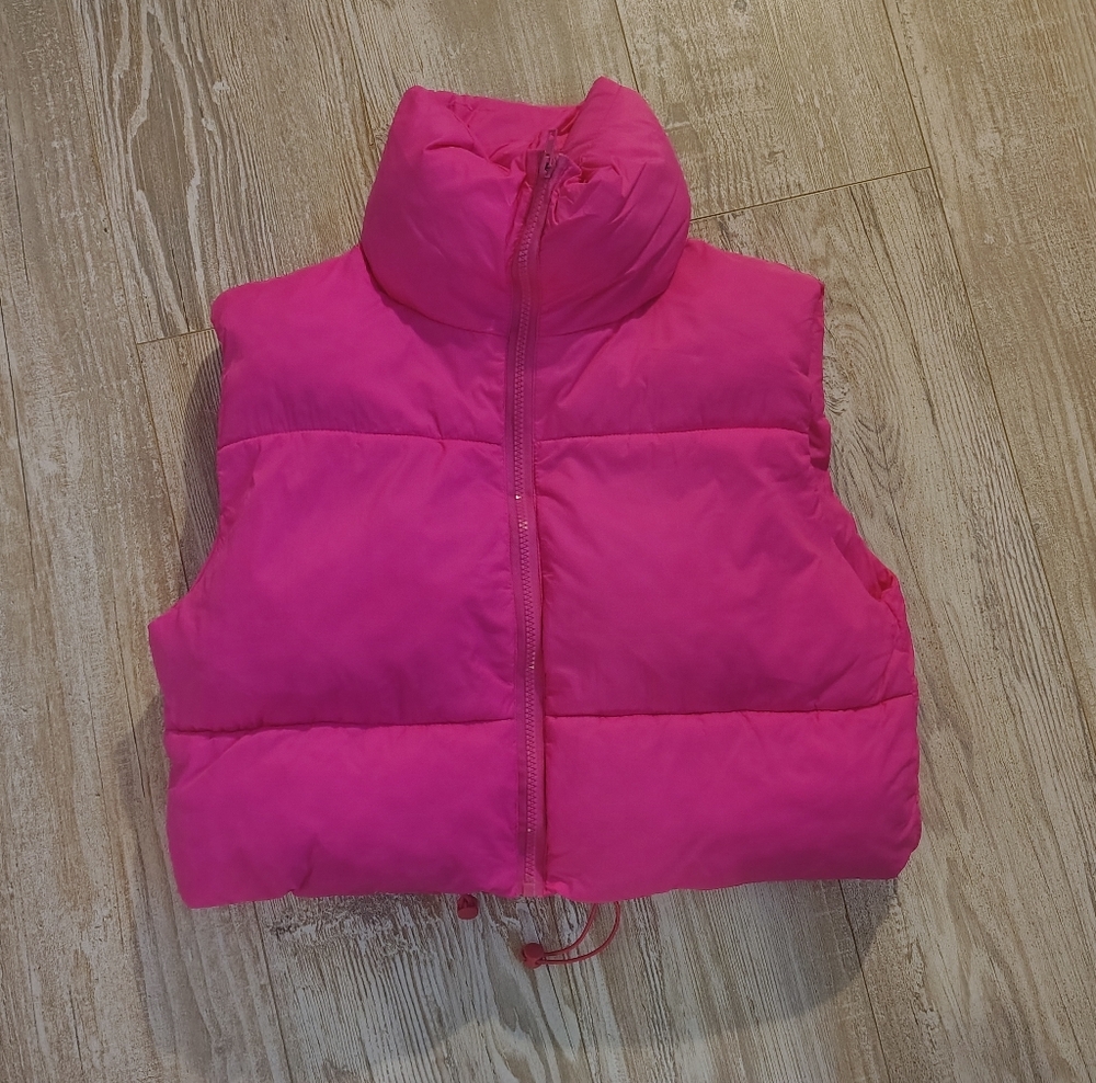 Women's Hot Pink Puffer Vest - Sleeveless Zip-Up